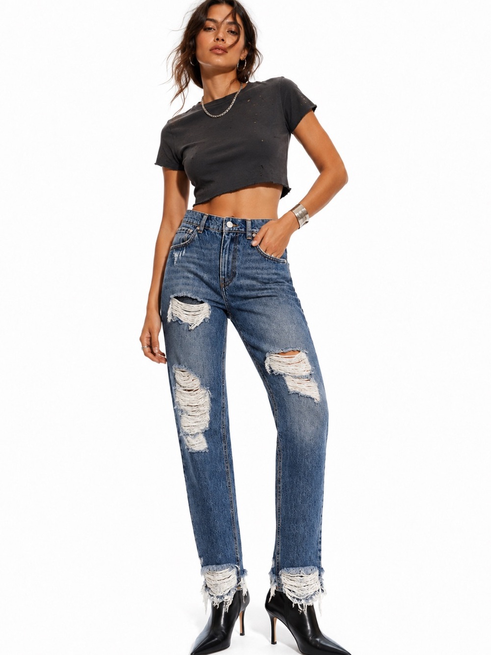 RETROFÊTE Distressed High Rise Jeans Women’s Size 23 Medium Wash Designer Denim